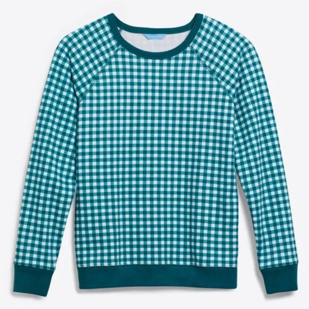 Draper James Natalie Green & White Gingham Print Long Sleeve Sweatshirt Sz 1X
